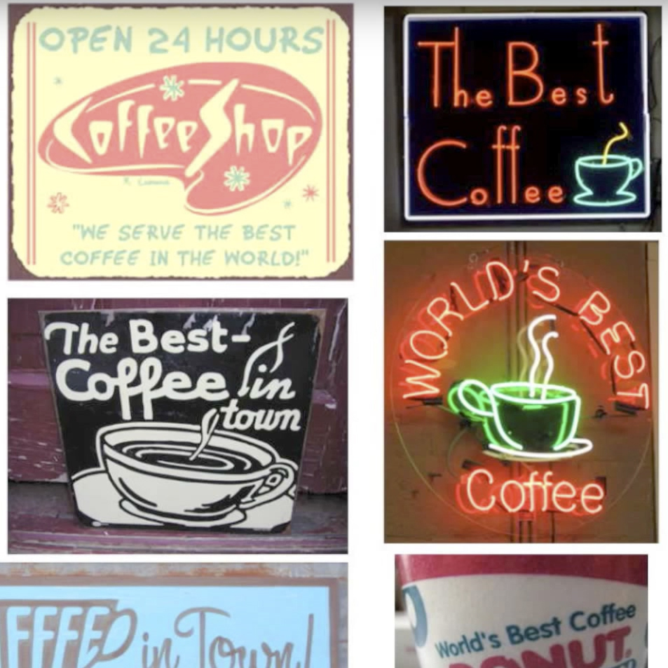 Collage of coffee shop signs