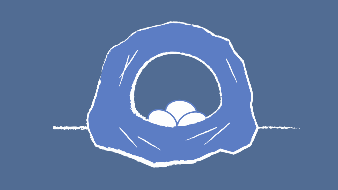 diagram of a roundish nest with overhead covering and eggs inside